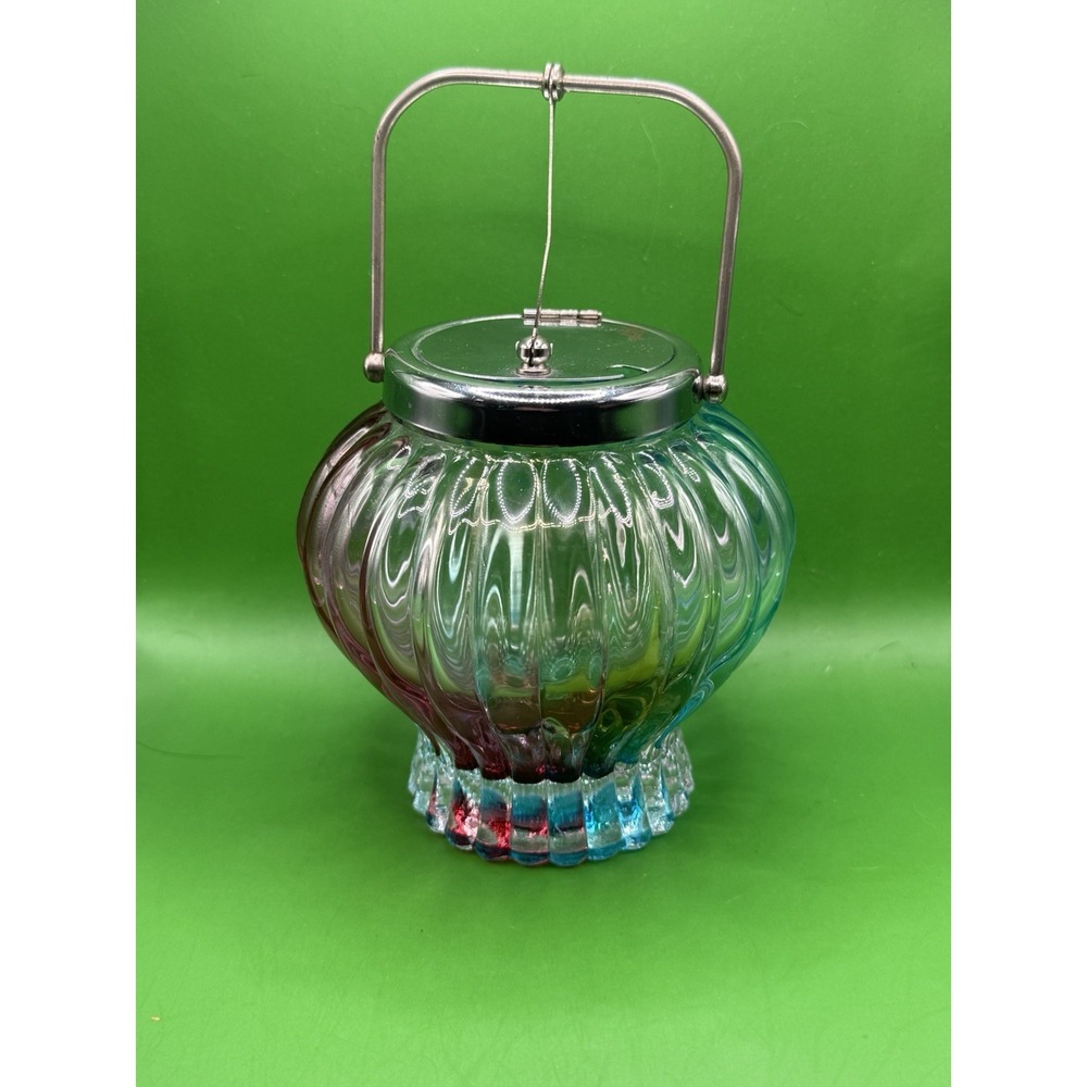 Fantasy Sanyu Harlequin Glass Japan Vintage Sugar Bowl With Flip Lid MCM